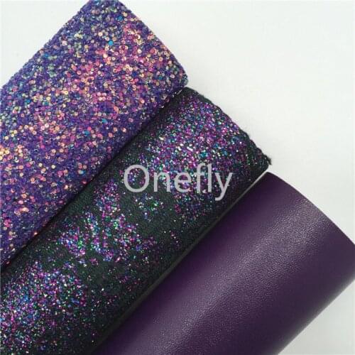 Onefly 21X29CM Purple Chunky Glitter Leather, Solid Faux Leather Lace Glitter Fabric Sheets For Bow DIY handbags shoes AQ061