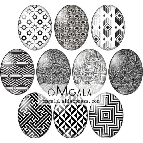 New Fashion Black and White Geometric Patterns 13x18mm/18x25mm/30x40mm Oval photo glass cabochon flat back Making findings