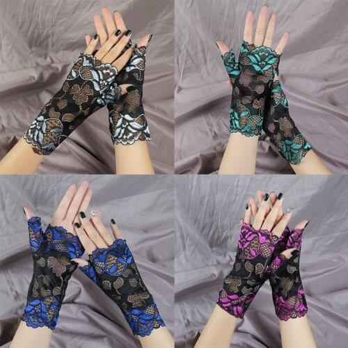 Fashion Sailor Dance Long Fingerless Womens Sexy Lace Gloves Ladies Dance Half Finger Fishnet Gloves Heated Mesh Mitten Handscho