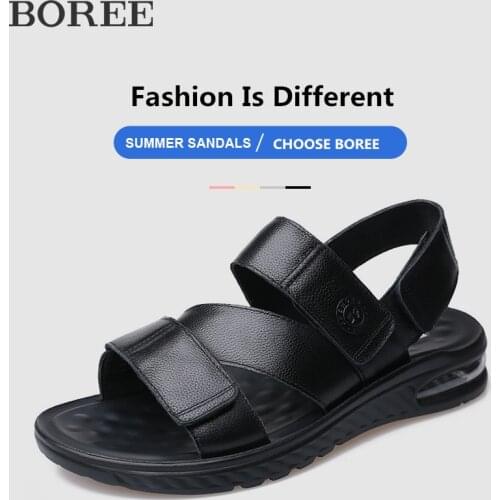 Summer Man Sandals Fashion Split Leather Beach Shoes Classic Comfort Casual Shoes Outdoor Non-slip Men Shoes Breathable Footwear