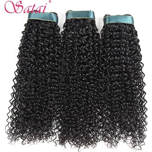 Satai Brazilian Kinky Curly Hair Human Hair Bundles 3 Bundles 8-28 inches deal Non-Remy Hair Extension Natural Color No Tangle