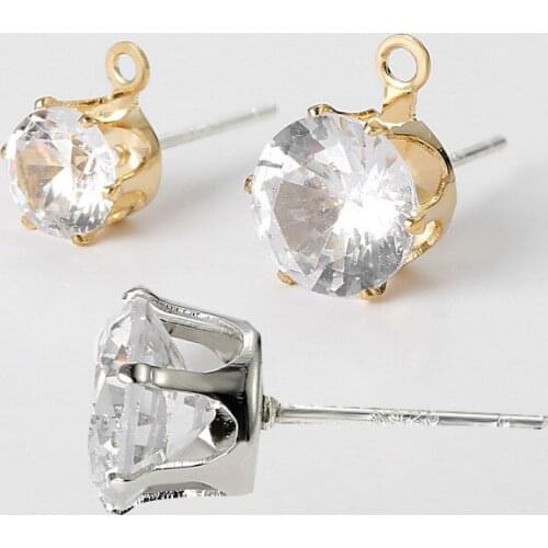 20PCS Fashion Metal KC Gold Rhodium Zircon Stud Earrings With a Loop DIY Accessories Jewelry Findings