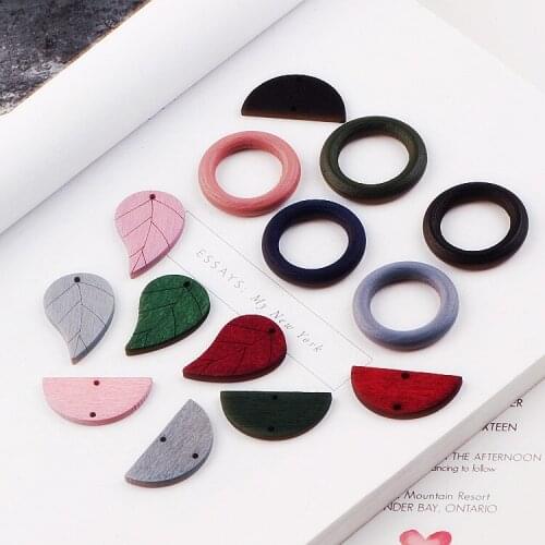 DIY handmade solid wood earrings earrings accessories pendant necklace pendant half circle leaves