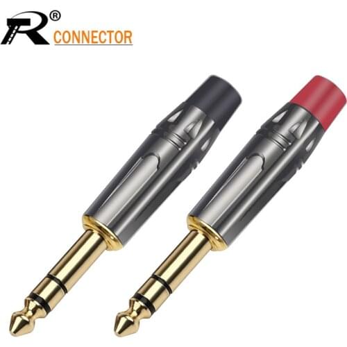 Luxury Gunmetal Audio Plug Connector 6.35mm Stereo Plug Assembly 6.35mm Stereo Connector Black & Red in 1pair