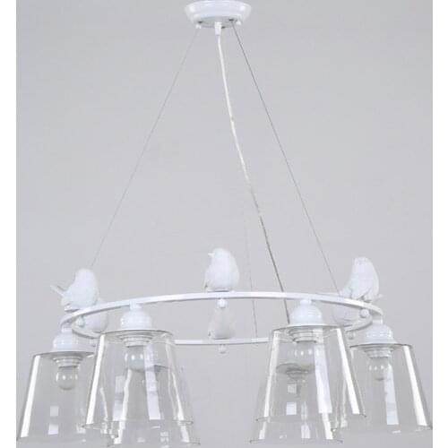 Modern Light Pendant Lamp E27 220V For Decor Dining Room Living Room Suspension Fixtures Glass Lampshade Resin Bird White Iron