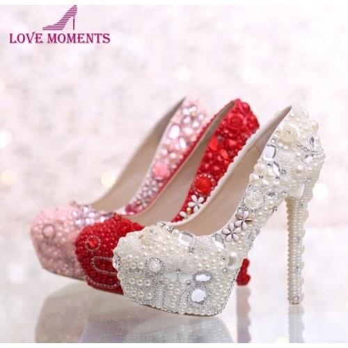 True Love Pearl Wedding Shoes Pink Color Fashion Luxurious Bridal High Heels Wedding Ceremony Rhinestone Pumps Bridesmaid Shoes