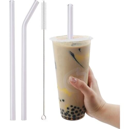 3Pcs Reusable High Borosilicate Glass Straw Eco Friendly Drinking Straw Set for Smoothies Cocktails Bar Accessories with Brush