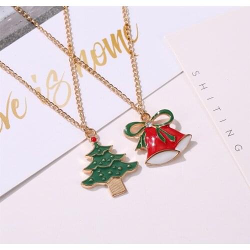 U-Magical Christmas Tree Donut Sock Santa Claus Bowknot Pendant Necklace for Women Hollow Bells Lips Metal Necklace Jewelry