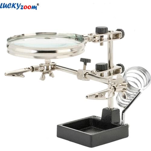 90mm Help Hand Magnifier With Soldering Stand Magnifying Glass 3x Auxiliary Clip Magnifier For Welding Detection Jewelry Loupe