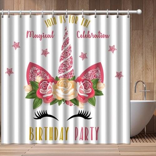 Lovely Unicorn Shower Curtains Cartoon Bathroom Waterproof Polyester Decor Bath Curtain 240*180cm With Hooks Custom Gifts