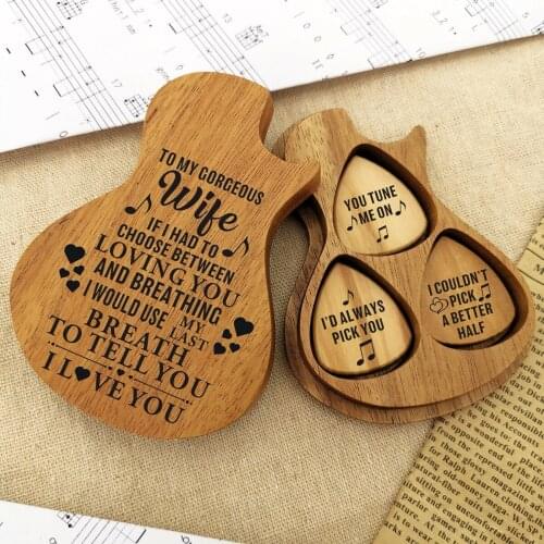 To My Wife 1 box of 3 pieces of handmade Carving wooden guitar pick box pick storage box guitar accessories