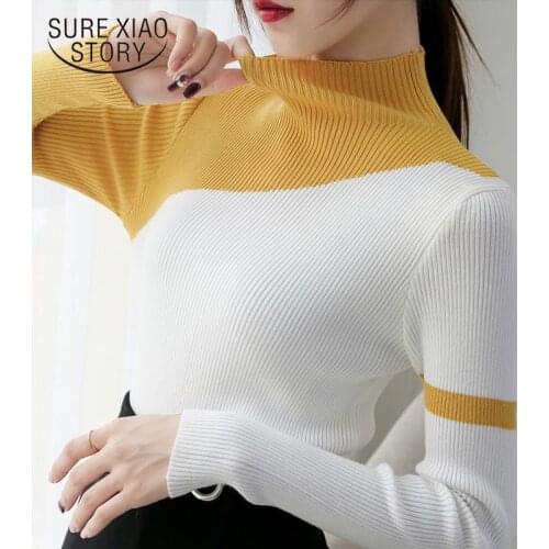 2021 Winter Clothes Women Turtleneck Autumn Knit Sweaters Slim Women Tops Patchwork Bottoming Shirts Fashion Clothing New 6998