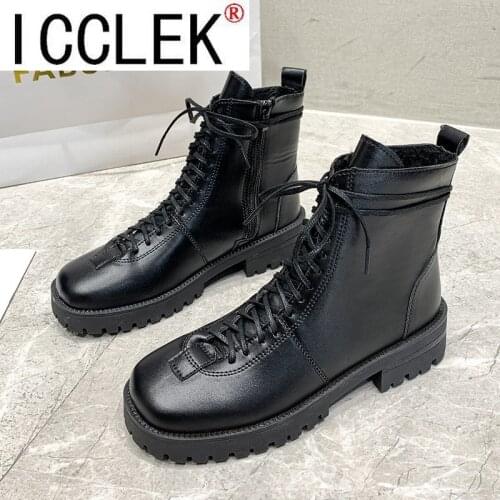 Women Motorcycle Boots Shoes Platform Pu Leather Lace Up Black Chelsea Ytmtloy Botas De Mujer Round Toe Winter Gothic Female