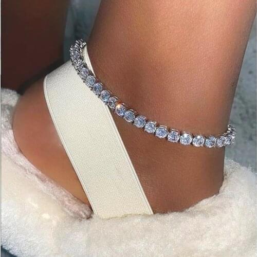 Summer New 5A CZ Zircon Charm Anklet Iced Out Bling Rose Gold Silver Color Pink Cz 5mm Tennis Chain Anklet For Women Jewelry