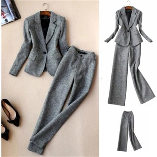 Womens lattice business suit fashion suit female career suit jacket and temperament casual two-piece pantsut Women Pant Suits