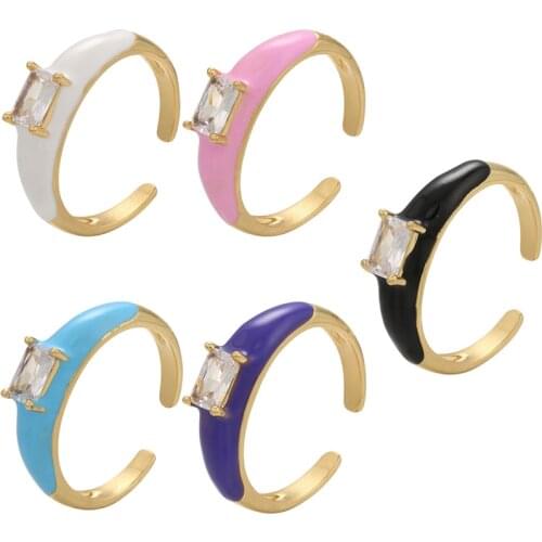 ZHUKOU gold color Round enamel ring for women rectangular zircon women opening ring Summer party ring Jewelry wholesale VJ213