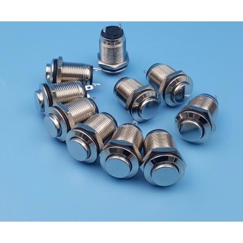 10Pcs 12mm Waterproof Metal 2Pin Momentary 1NO Raised SPST Push Button Switch