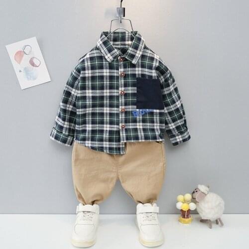 2021 Children Boys Girls Cartoon Plaid Clothing Suits Baby Shirt Blouses Pants 2Pcs/Sets Spring Autumn Toddler Cotton Tracksuits