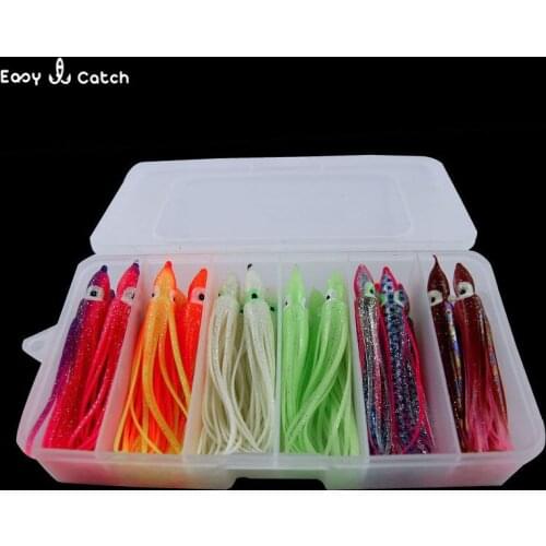 24pcs/box 11cm Soft Plastic Octopus Fishing Lures Mixed Color Silicone Luminous Artificial Squid Skirts Lure