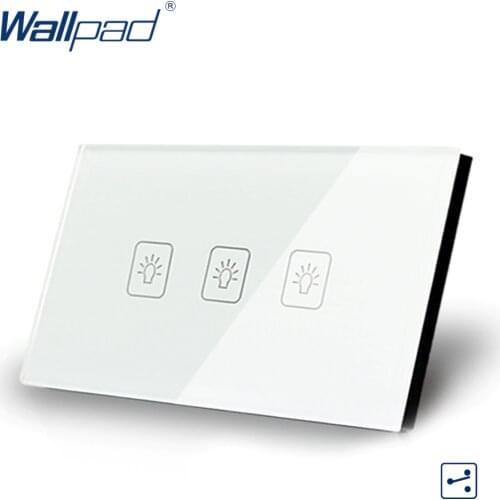 3 Gang 2 Way 3 Way Waterproof AU US 118*72mm Wallpad White Crystal Glass Led Indicator Touch Light Switch Free Shipping