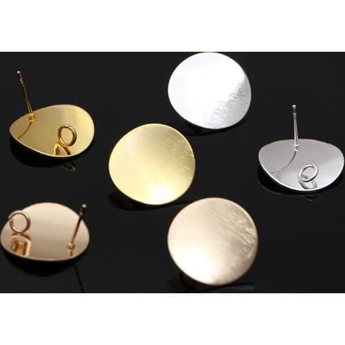 50pcs 20mm Gold Silver Plated Stud Earrings With a Loop Metal Round Earrings DIY Accessories For Jewelry Making