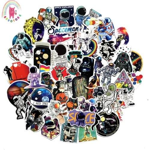 50pcs Space Rocket Astronaut Space Station Graffiti Waterproof PVC Sticker Box Stationery Laptop Skateboard Interesting Sticker