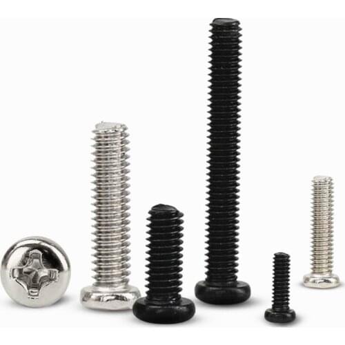 50p M1 M1.2 M1.4 M1.6 M2 M2.5 M3 M4 Mini Micro Small Light Black A2 304 Stainless steel Cross Phillips Pan Head Screw Round Bolt