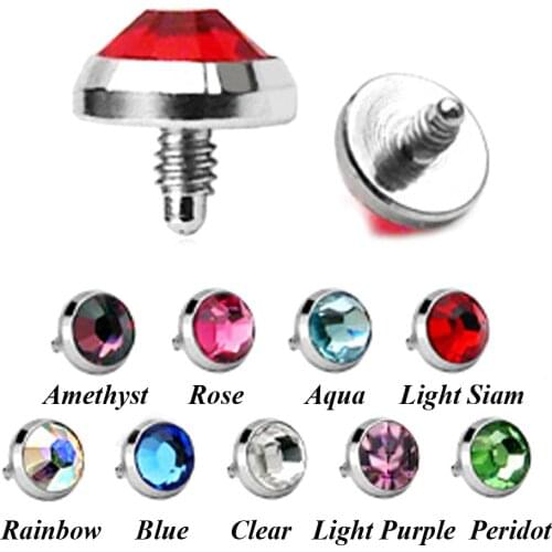 9pcs Surgical Steel Flat CZ Crystal Dermal Anchor Tops Piercing Replacement Mixed Colors