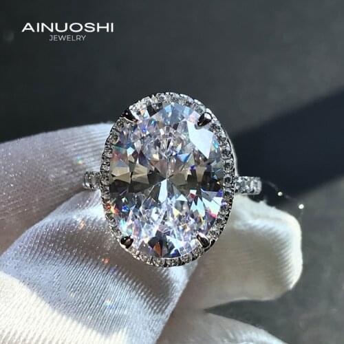 AINUOSHI 925 Sterling Silver 16x12mm Oval Cut Simulated SONA Diamond Halo Engagement Rings for Women Confession Gift