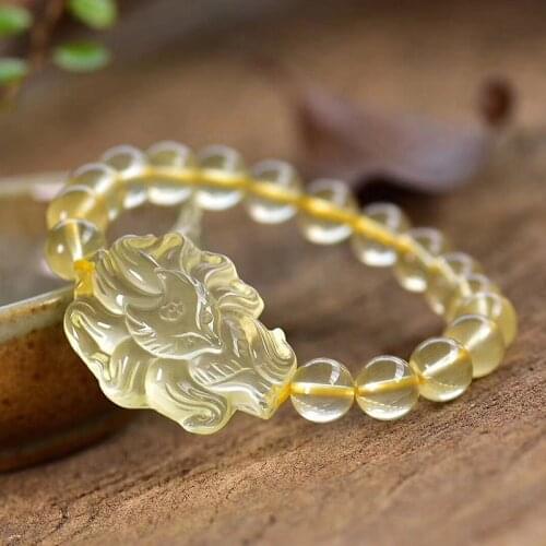 Wholesale Yellow Natural Crystal Bracelets Round Beads With Nine Tails Fox Bracelet Lucky for Women Evil Spirit Fashion Jewelry