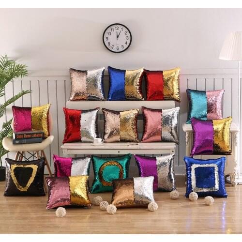 20pcs/lot sublimation sequins reversible pillow cover mermaid style home decoration monogram sequins pillow case