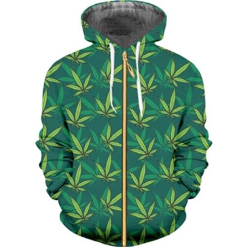 IFPD EU/US Size Green Leaves 3d Printed Man Zipper Hoodies Harajuku Weeds Hoodie Casual Fashion Sweatshirt Plus Size Pullover