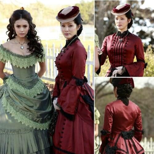 Historical!19 Century Red Vintage Costumes 1860S Victorian Civil War Southern Belle Gown Dress Scarlett dresses US 4-36 C-119