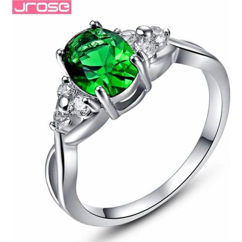 JROSE Wedding Oval Cut Gorgeous Green Pink Red Cubic Zirconia Silver White goldplated Ring Size 6 7 8 9 10 Jewelry For Women