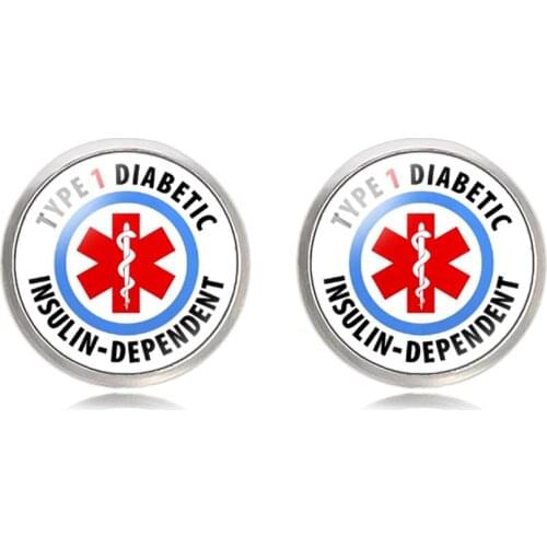 Classic Emergency Medical Alert Cufflinks Type 1 DIABETES Diabetic Awareness Glass Crystal Cufflink Fashion Jewelry Friends Gift