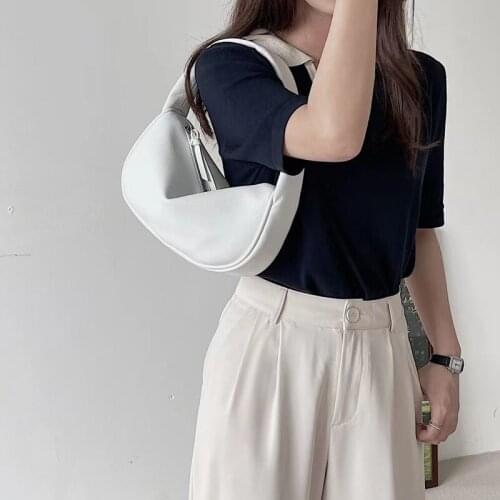 Korean Fashion PU Leather Zipper Baguette Bag for Women 2021 New Handbags Small Designer High Quality Shoulder Bags Dropshipping