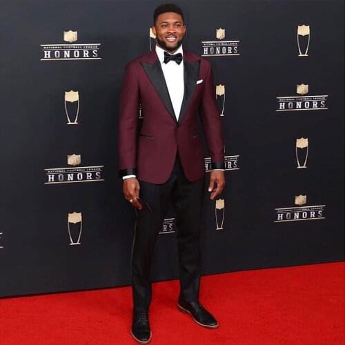 Burgundy Two Pieces Mens Suit Peaked Lapel Wedding Blazers Slim Fit Male Tuxedos One Button Groom Wear Prom Jackets And Pants