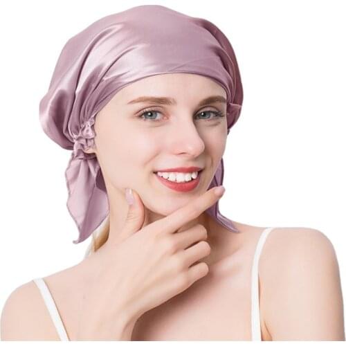 Nice Design Silk sleeping Cap Women Flounced Brand Solid Mulberry Silk Night Sleep Cap Elegant Hair Care Accessories