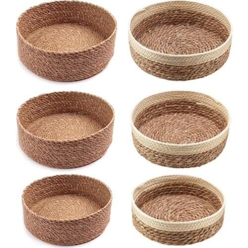Round Hand-woven Desktop Storage Basket Creative Organizer Plate Food Serving Tray Arrangement Platter Retro Classic N0PA