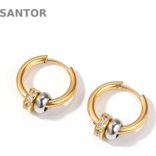 Retro Hip Hop Round Small Multi Color Earrings Gold Plated Zircon Inlaid Versatile Fashion Air Defense Allerg Smalle Earrings