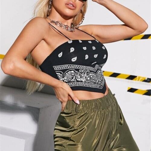 Women Sexy Cami Tank Top Casual Bohemian Paisley Print Sleeveless Backless Bandana Camisole Streetwear Sling Crop Tops