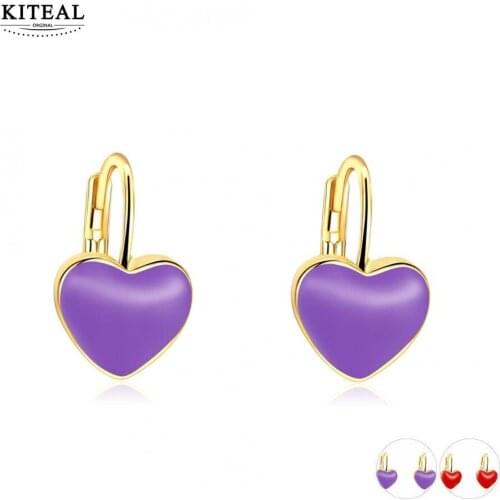 Cute Earrings Jewelry Gold Color Lavendar Purple/Red Heart Brincos For Children Girls Kids Mothers day gifts for mom
