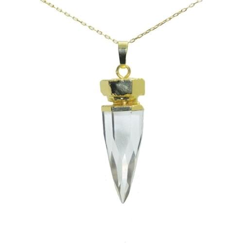 Fashion Women Jewelry Chain Necklace Femme natural Rock gold cap pillar clear crystal quartz dagger pendant necklace for women