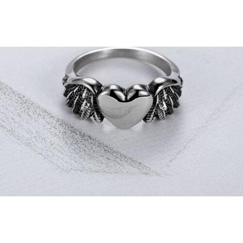 Size 5-11 Fashion Women Live To Ride Heart Wing Women Biker Rings Ladies Wom Mini Heart Angel Wing Rings BR1050