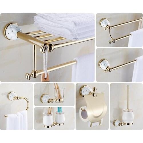 Modern sanitary hardware set Golden Finished Bathroom Accessories Products ,Towel Holder,Towel Bar towel ring set Free Shipping
