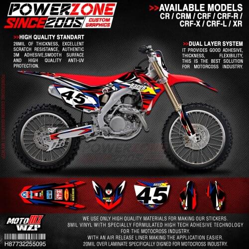PowerZone Custom Team Graphics Backgrounds Decals 3M Stickers Kit For HONDA CRF250R 2014-2017 CRF450R 2013-2016 095