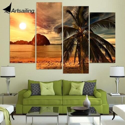 4 Piece Canvas Art Canvas Painting Tropical Palm Tree HD Printed Wall Art Home Decor Poster Wall Pictures for Living Room XA259D