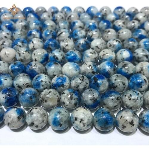 Natural AAA+ White Blue Spot K2 Stone Beads Round Loose Energy Azurite Stone Beads For Jewelry Making DIY Bracelet