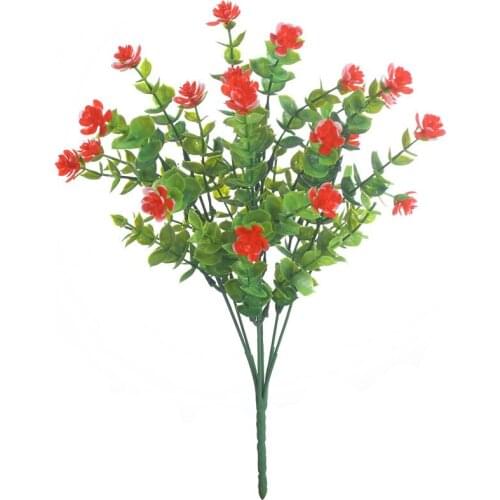 New 7 Heads Eucalyptus Leaves Fake Flowers Artificial Flowers UV Resistant No Fade Faux Plastic Rose Bouquet Garden Dried Flower
