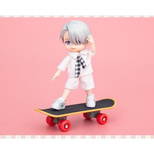 OB11 doll dress size fashion campus style white square collar T+ plaid tie + simple white medium pants suit classic white